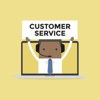 African businessman with headset in a computer, customer service and technical support concept. vector