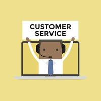 African businessman with headset in a computer, customer service and technical support concept. vector