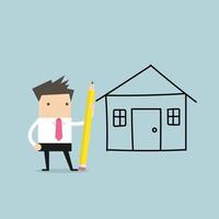 Businessman drawing house plan by pencil. vector