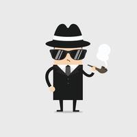 Detective man character smoking pipe. vector