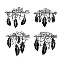 Set of Ethnic boho arrow with feather vector