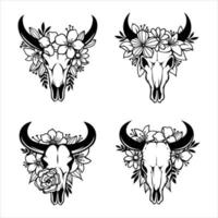 Skull of a cow with horns decorated with flowers vector