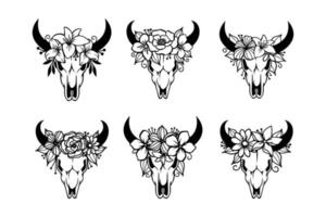 Skull of a cow with horns decorated with flowers vector
