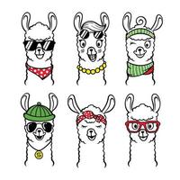 Set of  illustration llama animal with sunglasses vector