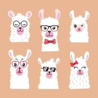 conjunto de ilustración animal llama con gafas de sol vector