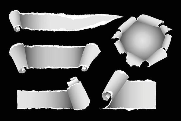 Set of torn ripped paper sheets