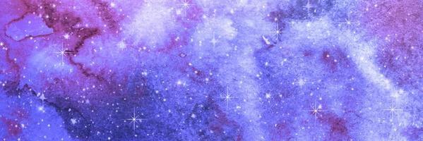 Blue watercolor galaxy texture. Night starry sky vector background. Abstract art illustration. Fantazy univerce. Purple clouds. Paint splash