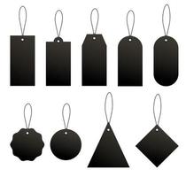 conjunto de etiquetas negras de precio o equipaje de varias formas con cuerda. ilustración vectorial vector