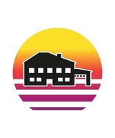 House Retro Sunset Design template vector