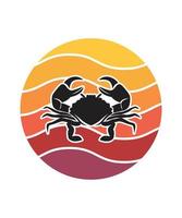 Crab Retro Sunset Design template vector