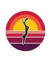 Diving Retro Sunset Design template vector