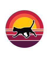 plantilla de diseño de puesta de sol retro de gatos vector