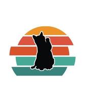 plantilla de diseño de puesta de sol retro de gatos vector