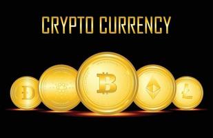 Crypto currency icon set with golden colour vector