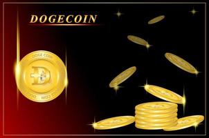 Ilustración de pancarta o póster de dogecoin con dorado brillante. vector eps 10