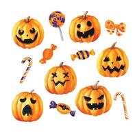 Pumpkins and Candy for Halloween day vector