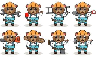 cartoon Bear being a handyman with big tools. vector