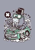 Funny Walrus Ride Hotrod vector