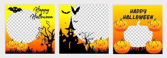 Set editable happy halloween square banner template. Suitable for social and web media posting, internet advertising. Vector illustration with photo college