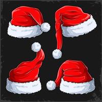 Christmas santa claus hats with fur collection four new year red hats winter hats set vector