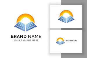 Sun solar energy logo design template. solar panel tech sign symbol vector