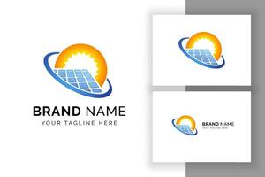 Sun solar energy logo design template. solar panel tech sign symbol vector