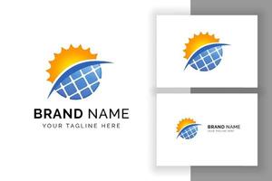 Sun solar energy logo design template. solar panel tech sign symbol vector