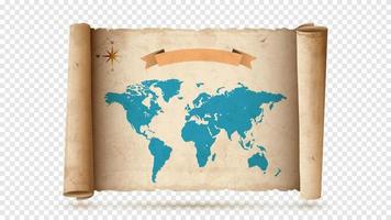 Antique paper scroll or parchment with old map vector