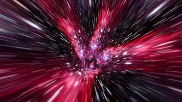 túnel de deformación del hiperespacio rojo púrpura oscuro a través del tiempo y la animación espacial.