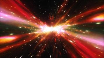 Orange and red hyperspace warp light speed space flight through space time video