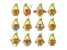 Cute and Kawaii avocado Sticker Illustration Set With Various Activity and Expression for mascot vector