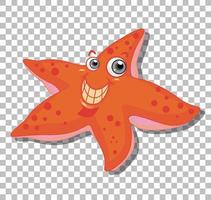 Sonriente personaje de dibujos animados de estrellas de mar aislado sobre fondo de cuadrícula vector