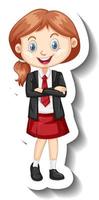 A sticker template with a student girl in school uniform vector