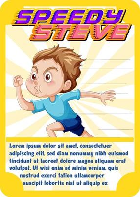 Character game card template with word Speedy Steve
