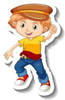 un niño con sombrero pegatina de personaje de dibujos animados vector
