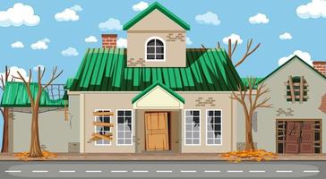 Abandon empty rutal town with old broken house background vector