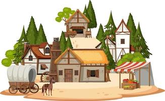 Ancient medieval village isolated on white background vector