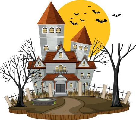 Halloween haunted house on white background