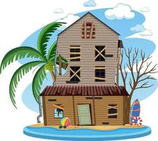 Abandon house on deserted island vector