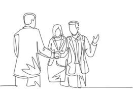Continuous line drawing of business man handshake his colleague to deal a project. Business meeting concept. Single line drawing, design vector illustration
