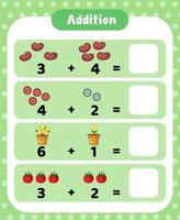 Preschool addition math worksheet template vector