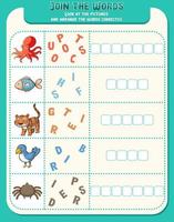 Spelling word game worksheet template vector