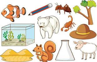 Set of various animals and objects vector