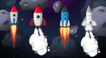 Different rocket ship in space scene vector