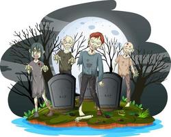 Creepy zombies at graveyard vector