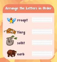 Spelling word game worksheet template vector