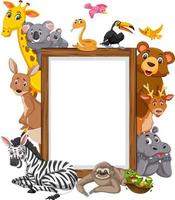 Empty wooden frame with various wild animals vector