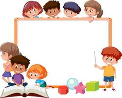 Empty board with many school kids cartoon character vector