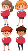 Set of kids holding heart vector