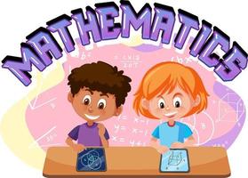 Children learning math with math symbol and icon vector